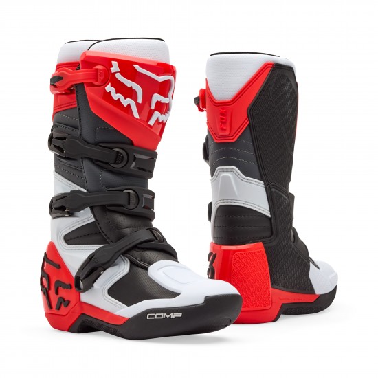 FOX YTH COMP BOOT [WHT/FLO RED]