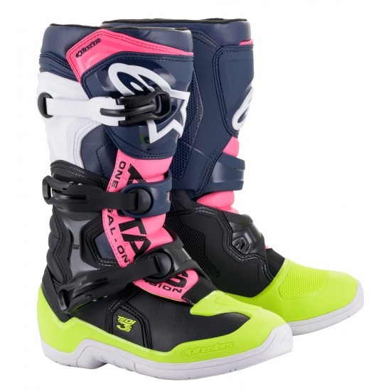 ALPINESTARS BOOTS TECH 3S YOUTH BLACK DARK BLUE PINK FLUO