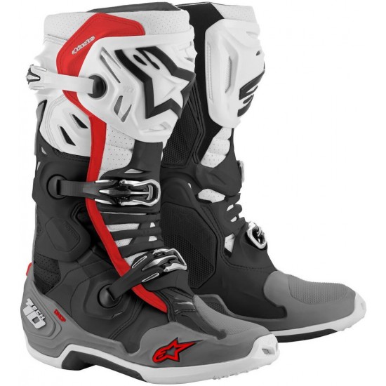 ALPINESTARS BOOTS TECH 10 SUPERVENTED BLACK WHITE MID GRAY RED